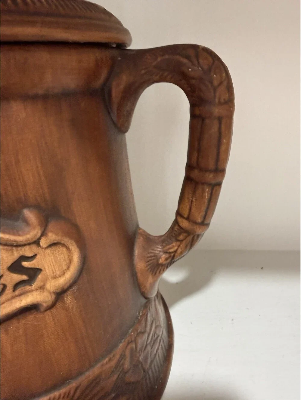 Vintage Treasure Craft Of California Cookie Jar Faux  Wood Made In USA